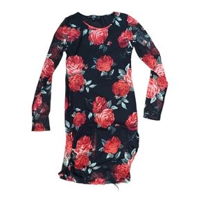 Vibe floral red rose adjustable bodycon dress